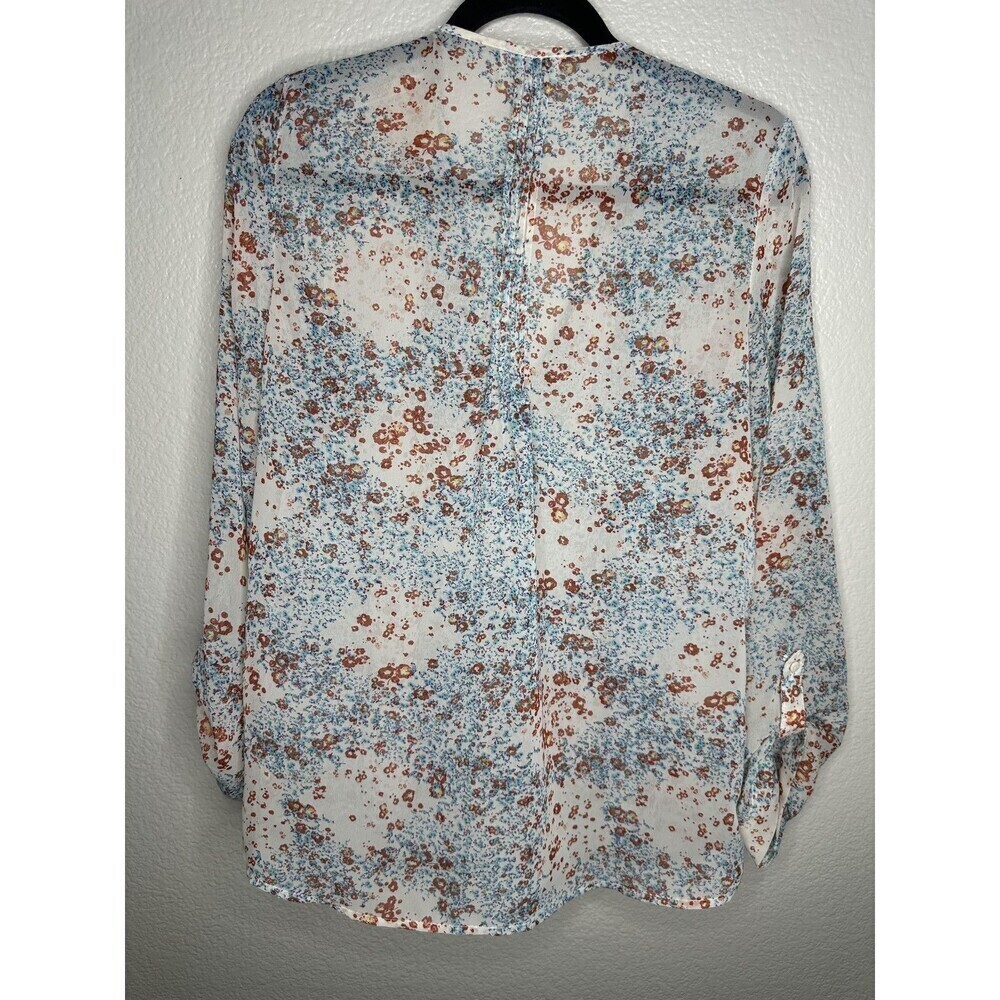 Pins and Needles Shirt Womens Medium White Floral Sheer Button Front V Neck Boho - Picture 6 of 7